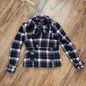 Y2K Fairy Grunge Pink & Black Plaid Peacoat by Say What? Women’s Medium